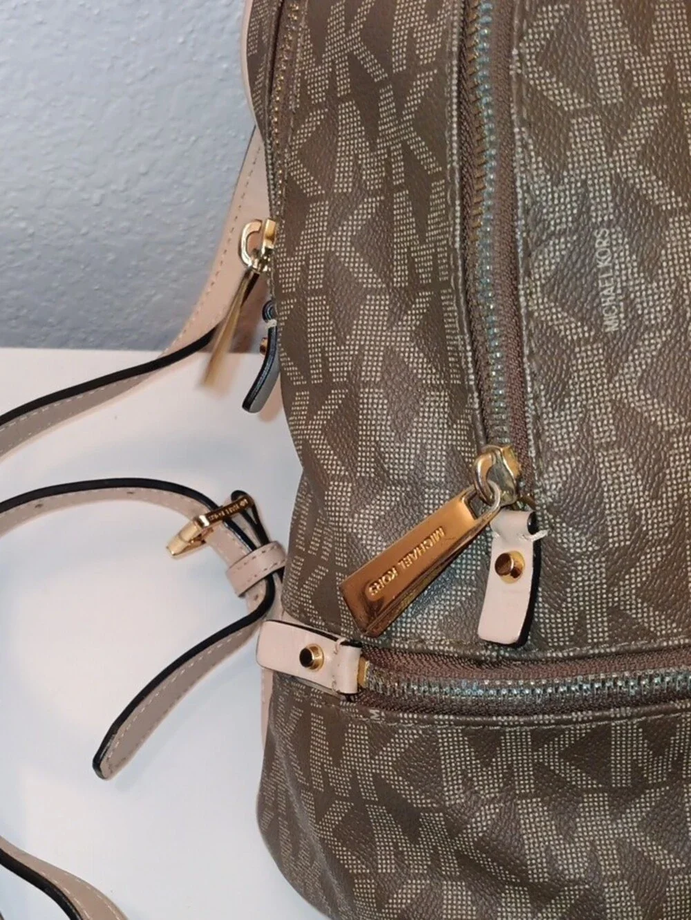 Michael Kors Brown Logo Mid Mini Backpack with Gold Hardware